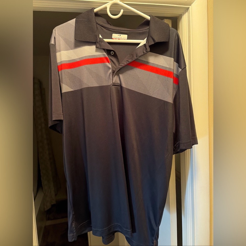 Grand Slam Dark Gray Polo with Red Stripes